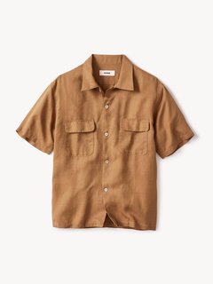 Cinnamon Draped Linen Deuce Coupe Camp Shirt